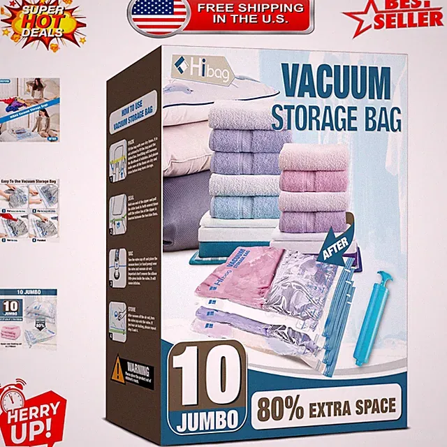 Durable 10 Jumbo Vacuum Sealer Bags with Pump - Protect & Organize Bedding