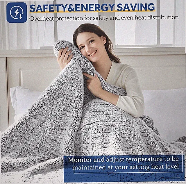Electric Heated Blanket Full 80x84 Sherpa Soft Warm Throw Charcoal Fast Heat New
