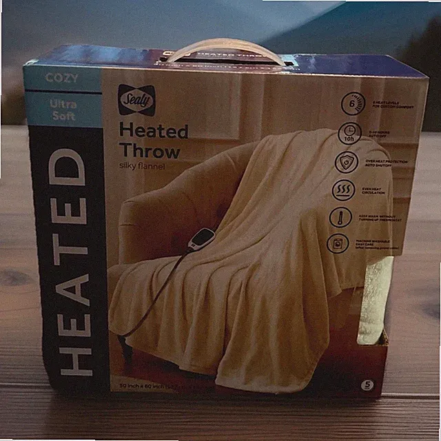 Heated Electric Throw Blanket SEALY Cream 50x60 Cozy Silky Flannel 6 Setting NIB