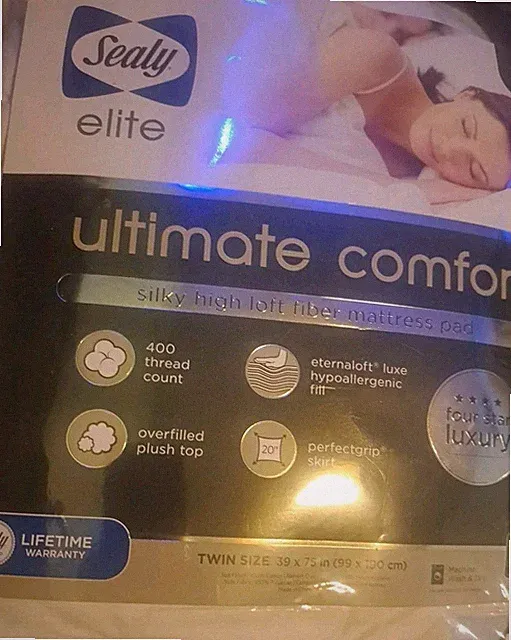 NEW Sealy Elite Ultimate Comfort Fitted Mattress Pad Protector 400 TC TWIN $79