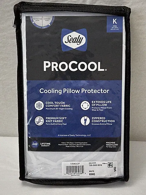 New Sealy PROCOOL Zippered Cooling Pillow Protector Soft 20 X 36” KING MSRP $40