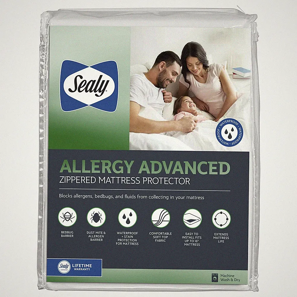 Sealy Allergy Advanced Mattress Cover Protector, White- Zippered Waterproof Twin