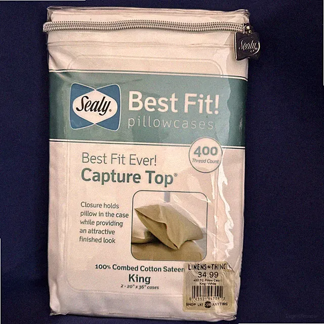 Sealy Best Fit White Pillowcases 400TC 100% Cotton Sateen Standard King 20”x36”