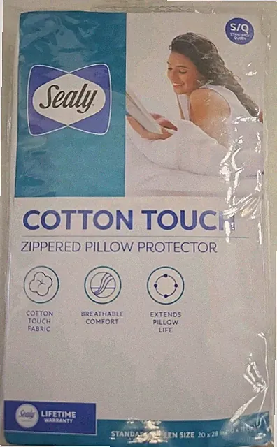 Sealy Cotton Touch Bed Pillow Cover Protector, S/Q, White- Soft Breathable...