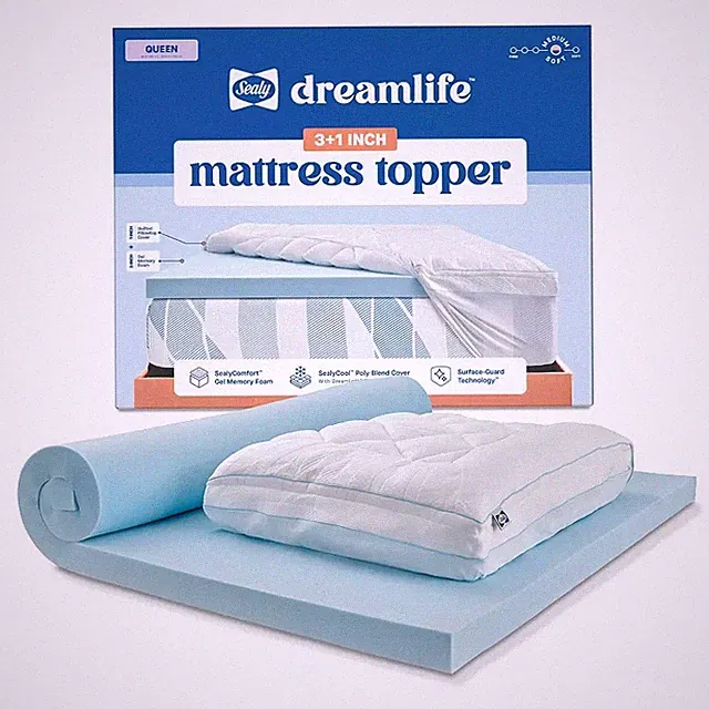 Sealy Dreamlife 3" Gel Memory Foam Mattress Topper & 1" Quilted Cooling Cover