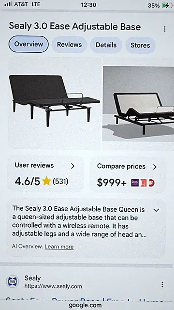 Sealy Ease 3.0 California King Size Powered Adjustable Base