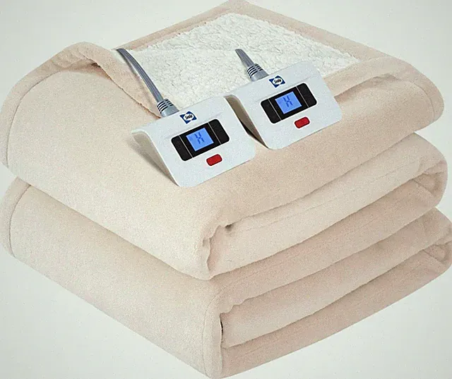 SEALY Electric Blanket King Size,Flannel & Sherpa Heated Blanket,Beige,100x90 In