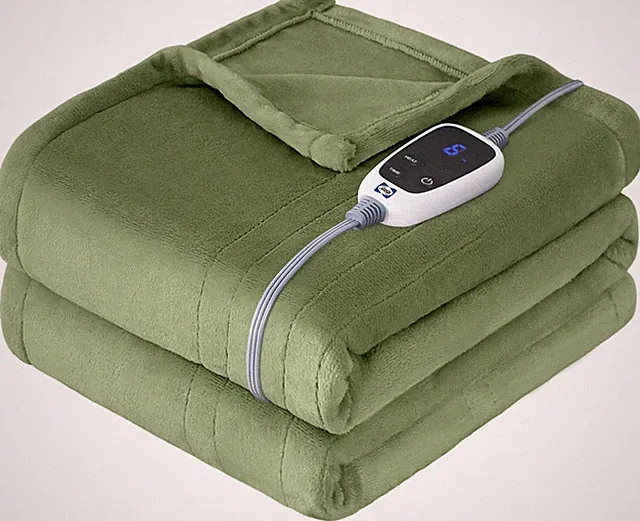 SEALY Electric Heating Blanket Soft Silky Flannel 6 Heat Settings Auto OFF Green