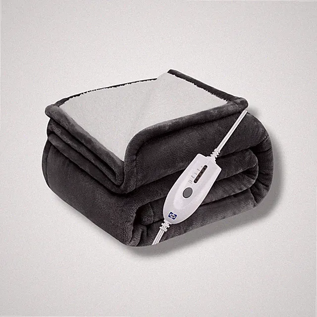 Sealy Gray Heated Flannel and Sherpa Throw Blanket, 50" X 60"
