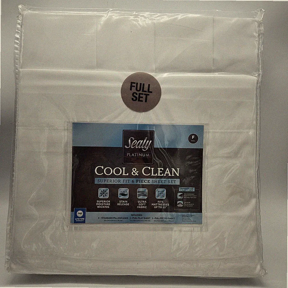 Sealy Platinum Cool & Clean White 6 Pc Sheet Set 2 Bonus Pillowcases New