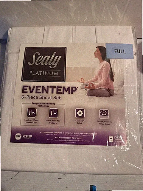 Sealy Platinum Eventemp 6 Pc Full Sheet Set Temperature Balancing Tech Extra Sof