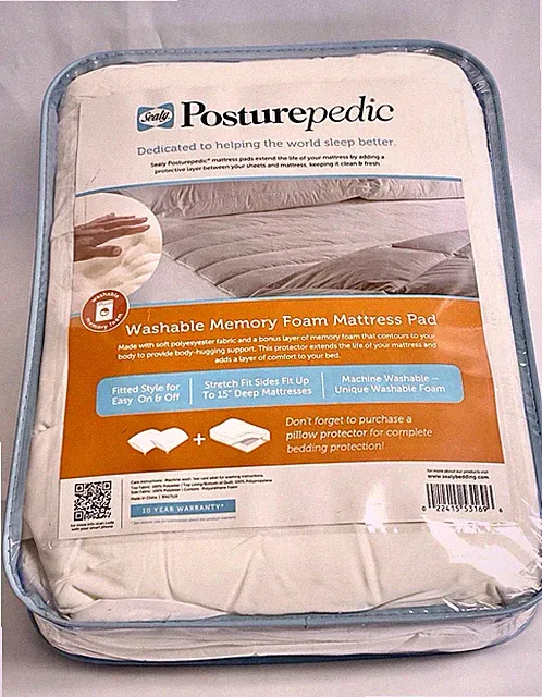 Sealy Posturepedic Washable Memory Foam Mattress Pad XL Twin New In Package
