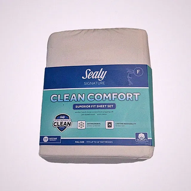 Sealy Signature Full Size 300 TC Clean Comfort Solid Sheet Set Off White New