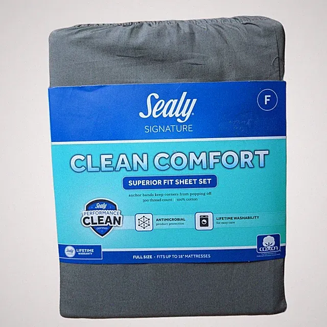 Sealy Signature Full Size 300 Thread Count Clean Comfort Solid Sheet Set Gray
