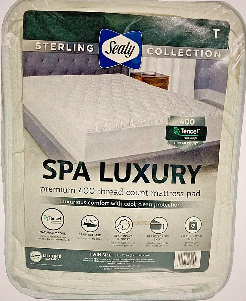 Sealy Sterling Collection Spa Luxury 400 TC Mattress Pad Twin Size