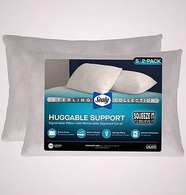 Sealy Sterling Huggable Pillow Standard, Soft & Velvety, 2 Pack - Free Shipping.