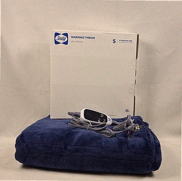 Sealy Warming Throw Silky Flannel 50 x 60 Electric Heated Blanket - Navy