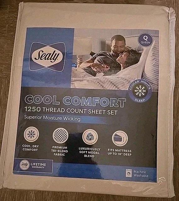 SEALY White- Cool Comfort 1250 Thread Count QUEEN SHEET SET *NEW