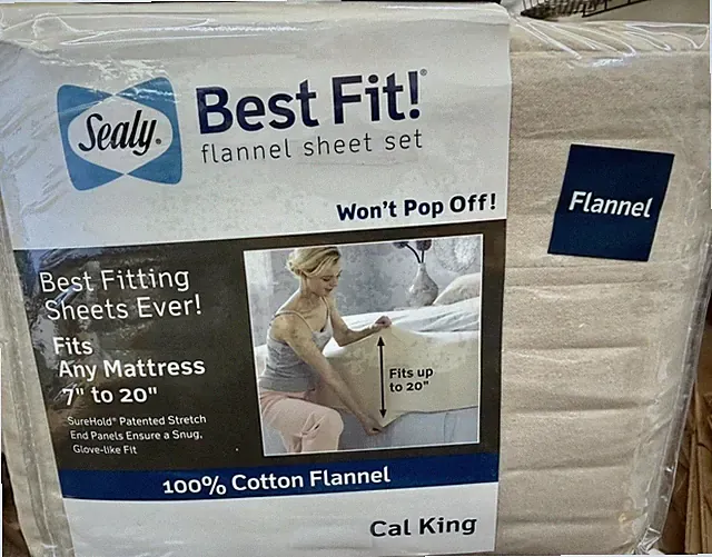 Vintage Sealy Cal King bed sheets 100% Cotton Flannel fit up to 20 inch mattress